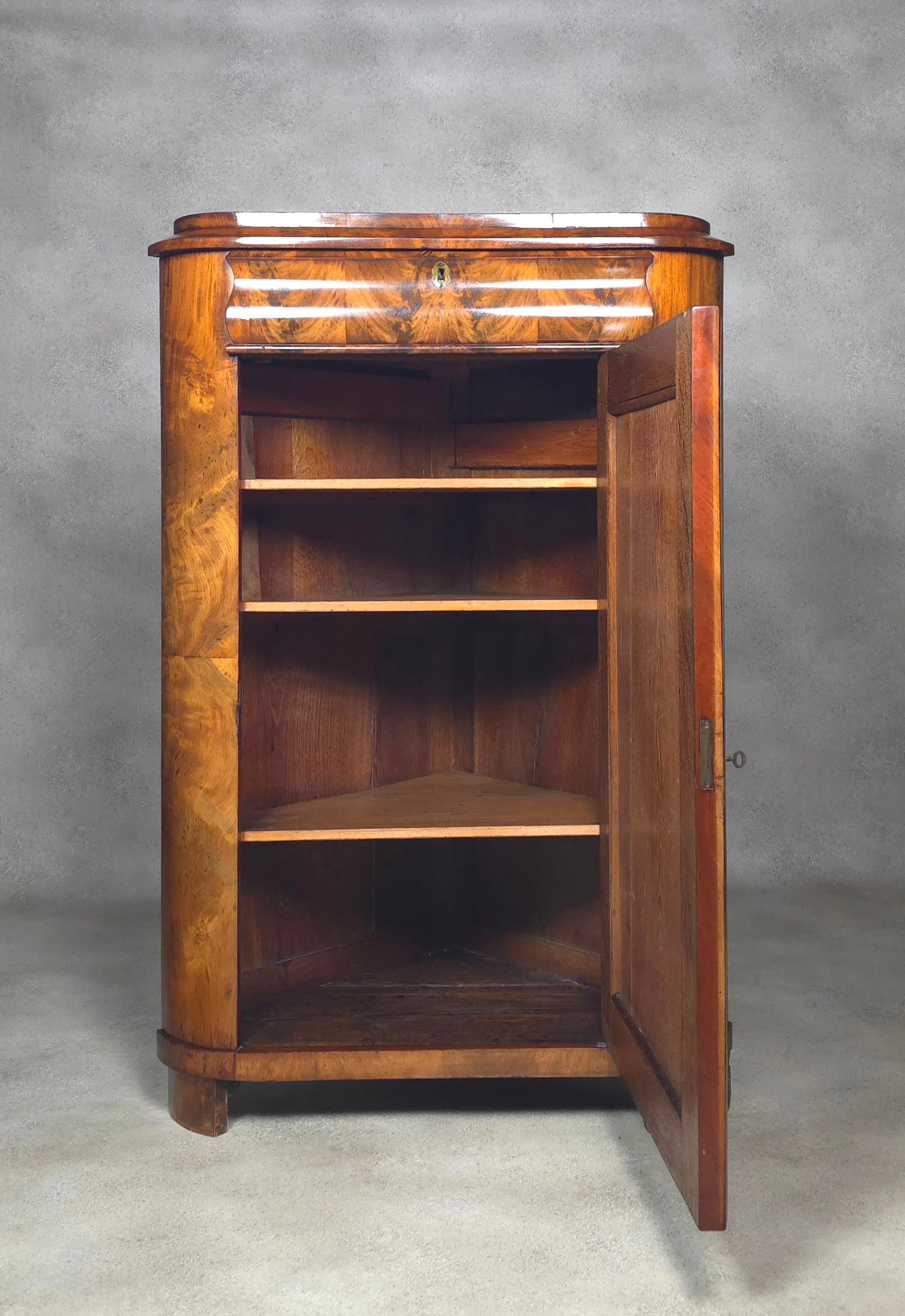 Antique Biedermeier Burr Walnut Corner Cabinet French Encoignure Cupboard C.1830