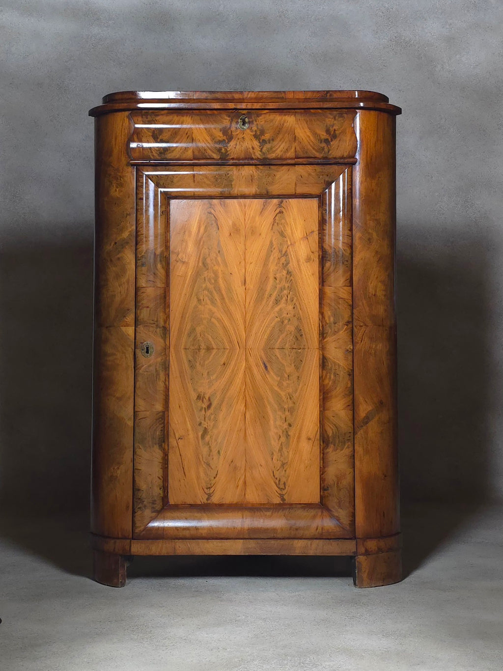 Antique Biedermeier Burr Walnut Corner Cabinet French Encoignure Cupboard C.1830
