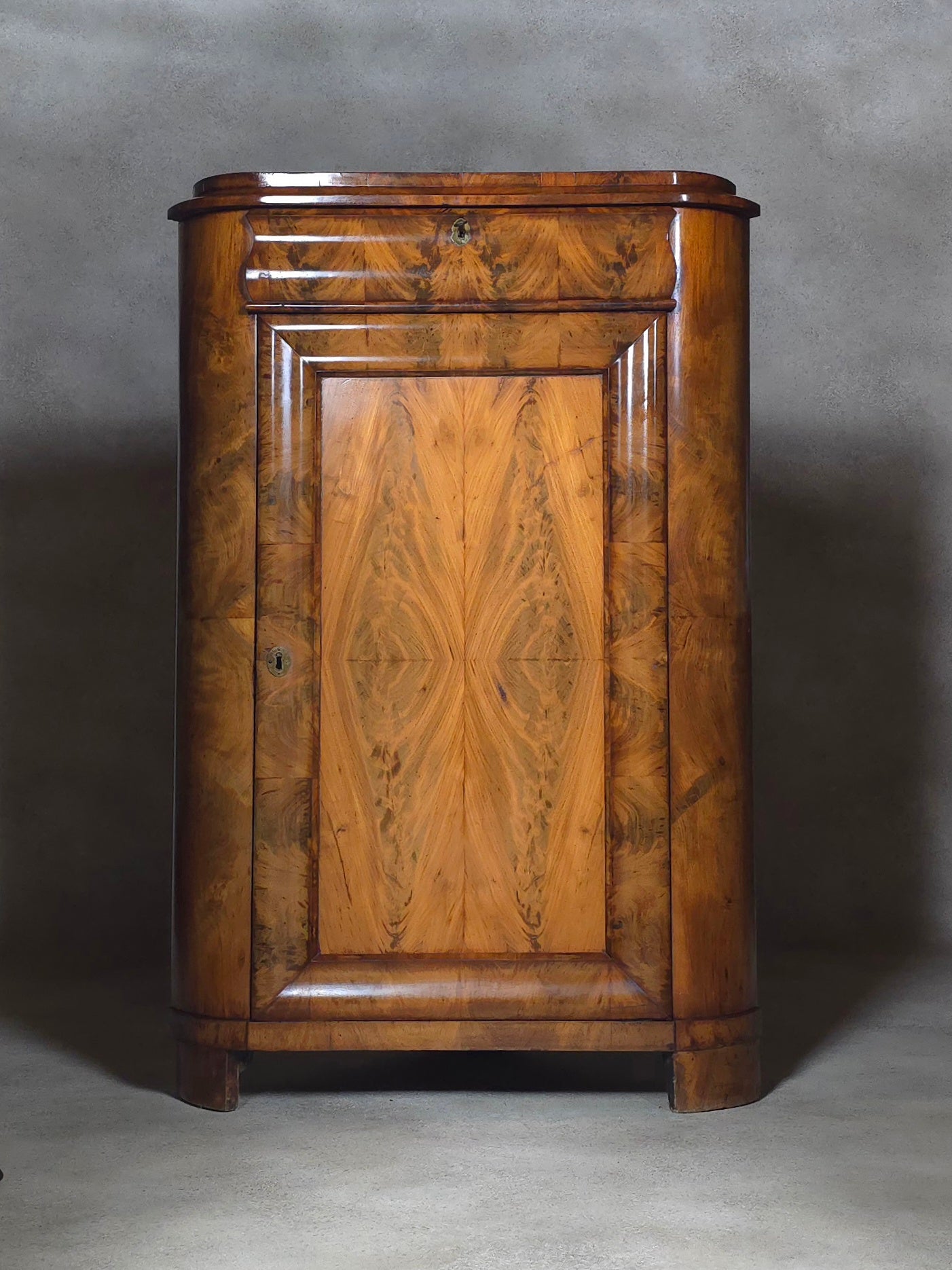 Antique Biedermeier Burr Walnut Corner Cabinet French Encoignure Cupboard C.1830
