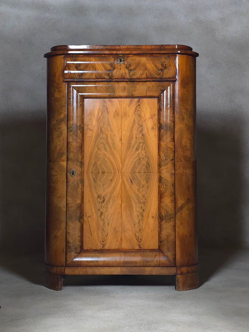 Antique Biedermeier Burr Walnut Corner Cabinet French Encoignure Cupboard C.1830