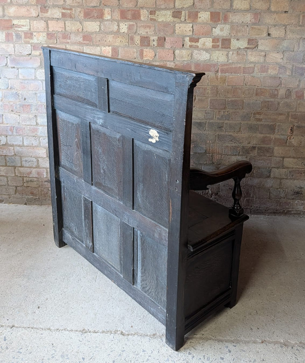 Antique Early 20th Century Carved Oak Hall Settle – Jacobean Revival Style Bench