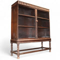 Antique Carolean Revival Oak Double Depth Bookcase Barley Twist Book Shelves