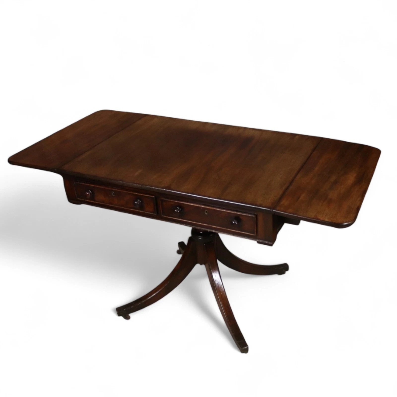 Antique Regency Mahogany Drop Leaf Pedestal Table Console / Sofa Table c1820