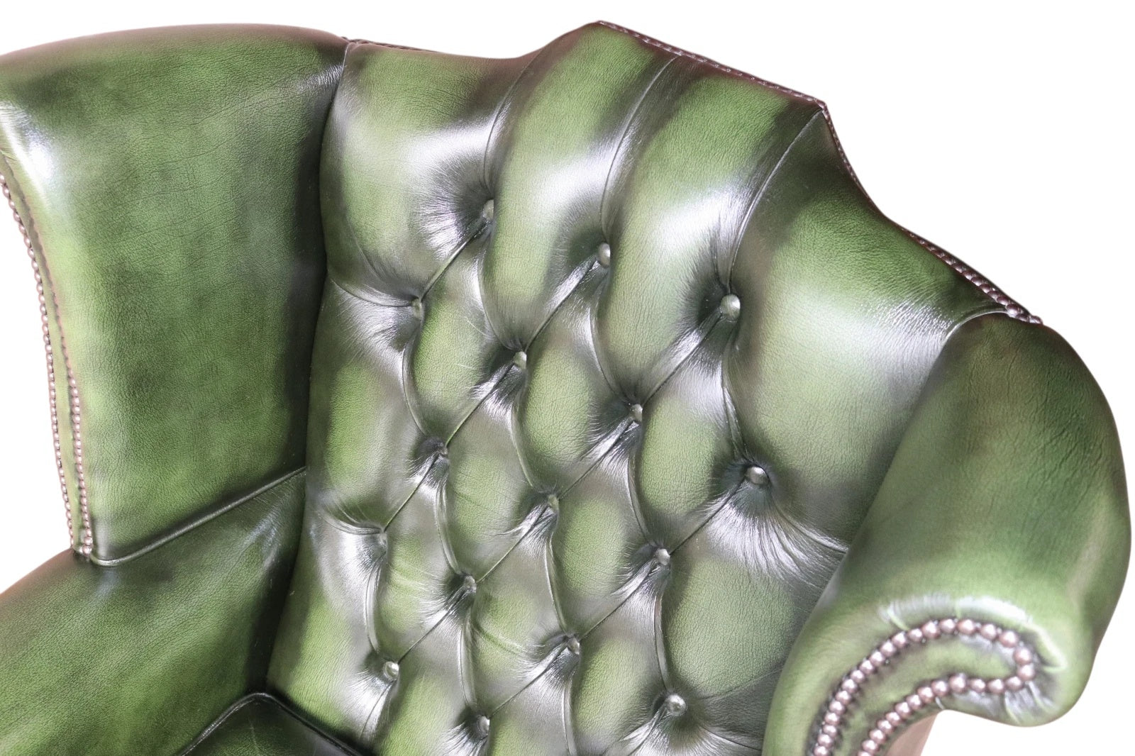 Vintage Green Leather Chesterfield Wing Back Armchair