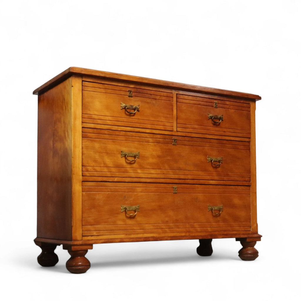 Antique Edwardian Satin Walnut Chest Of Drawers