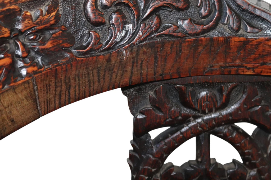 Antique Victorian Carved Oak Green Man Captians Swivel Office Chair