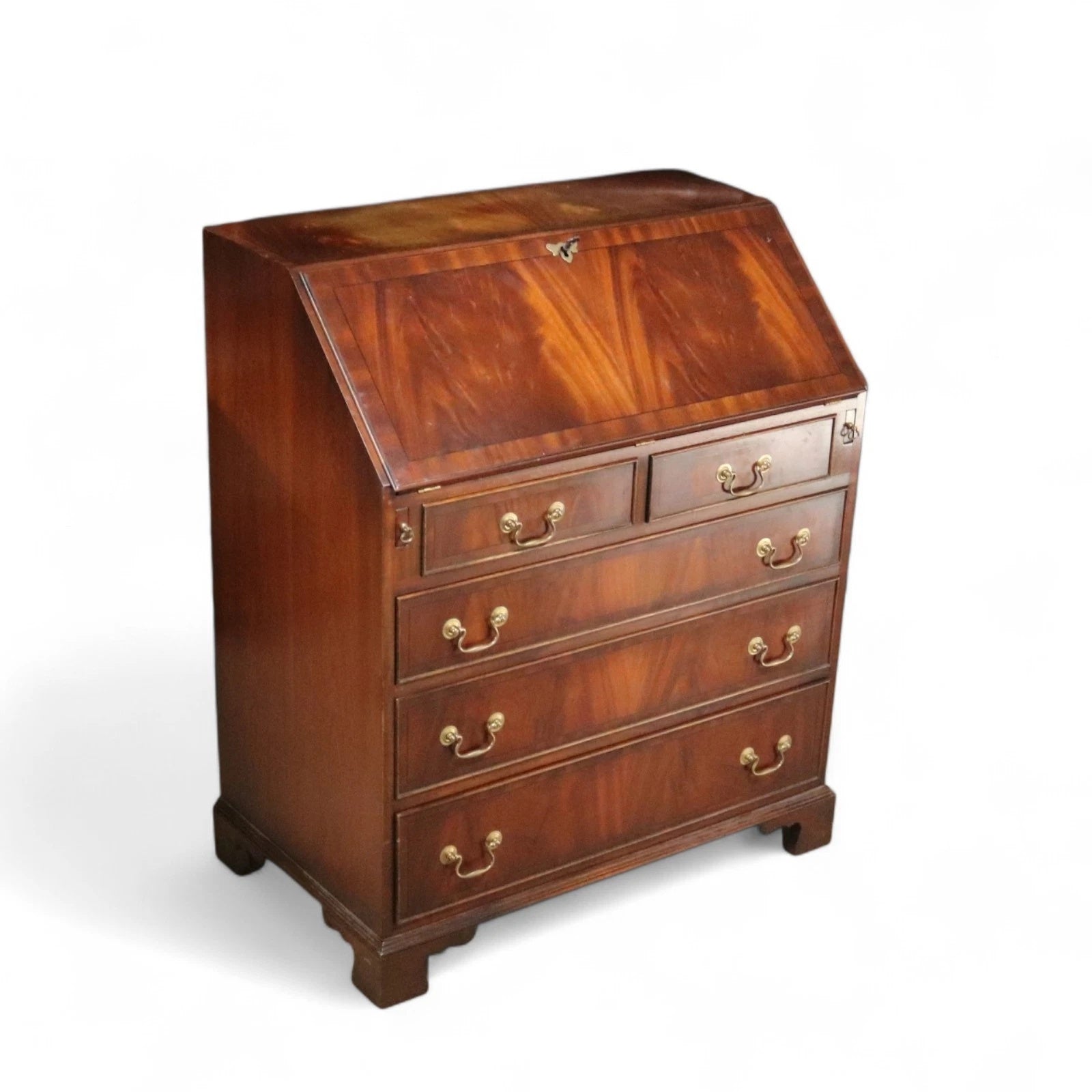 Vintage Bevan Funnell "Reprodux" George III Style Flame Mahogany Bureau