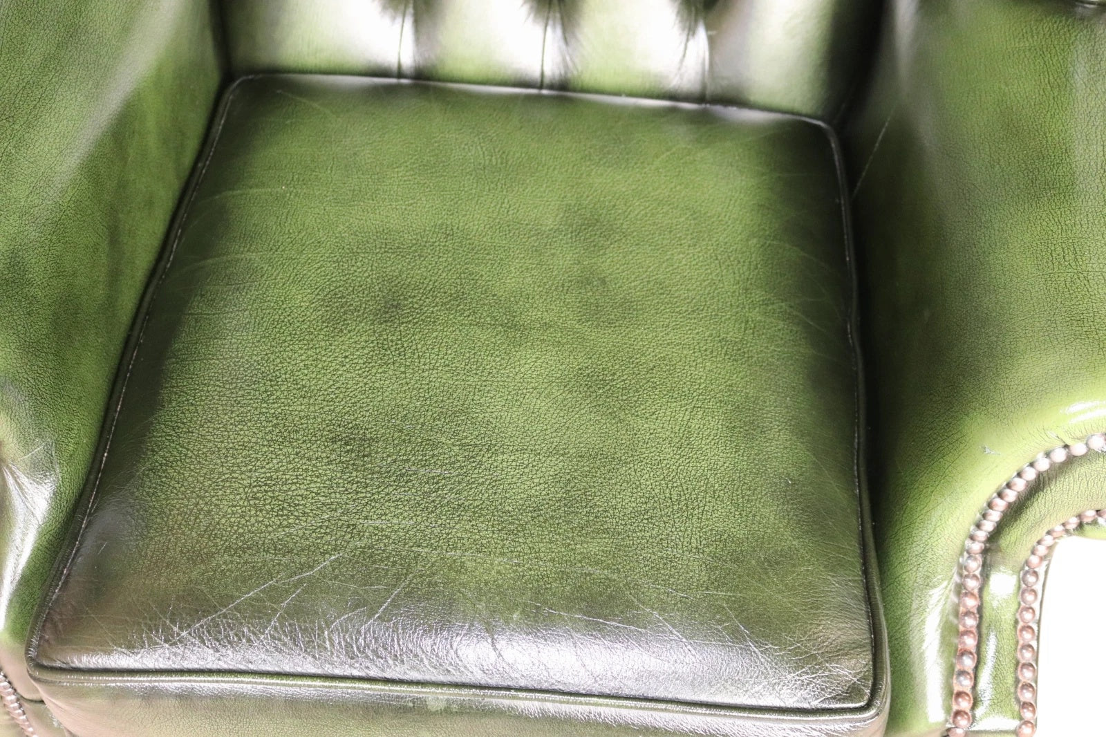 Vintage Green Leather Chesterfield Wing Back Armchair