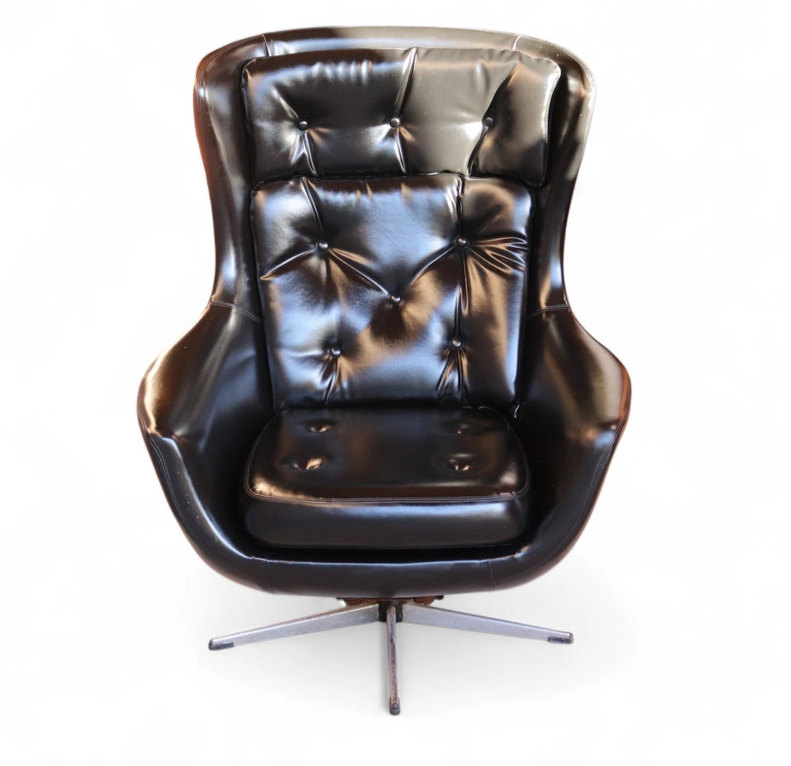 Mid Century Black Faux Leather Egg Chair Swivel Armchair