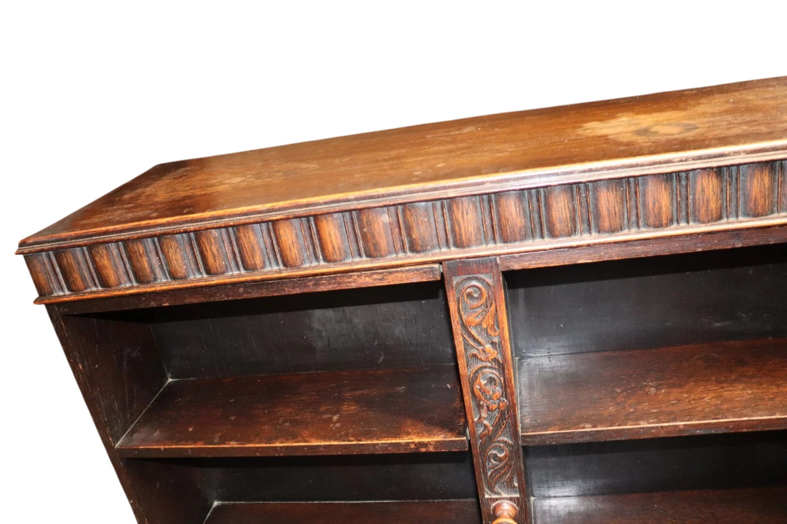 Antique Carolean Revival Oak Double Depth Bookcase Barley Twist Book Shelves