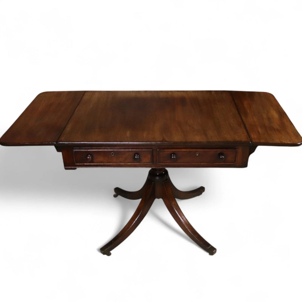 Antique Regency Mahogany Drop Leaf Pedestal Table Console / Sofa Table c1820
