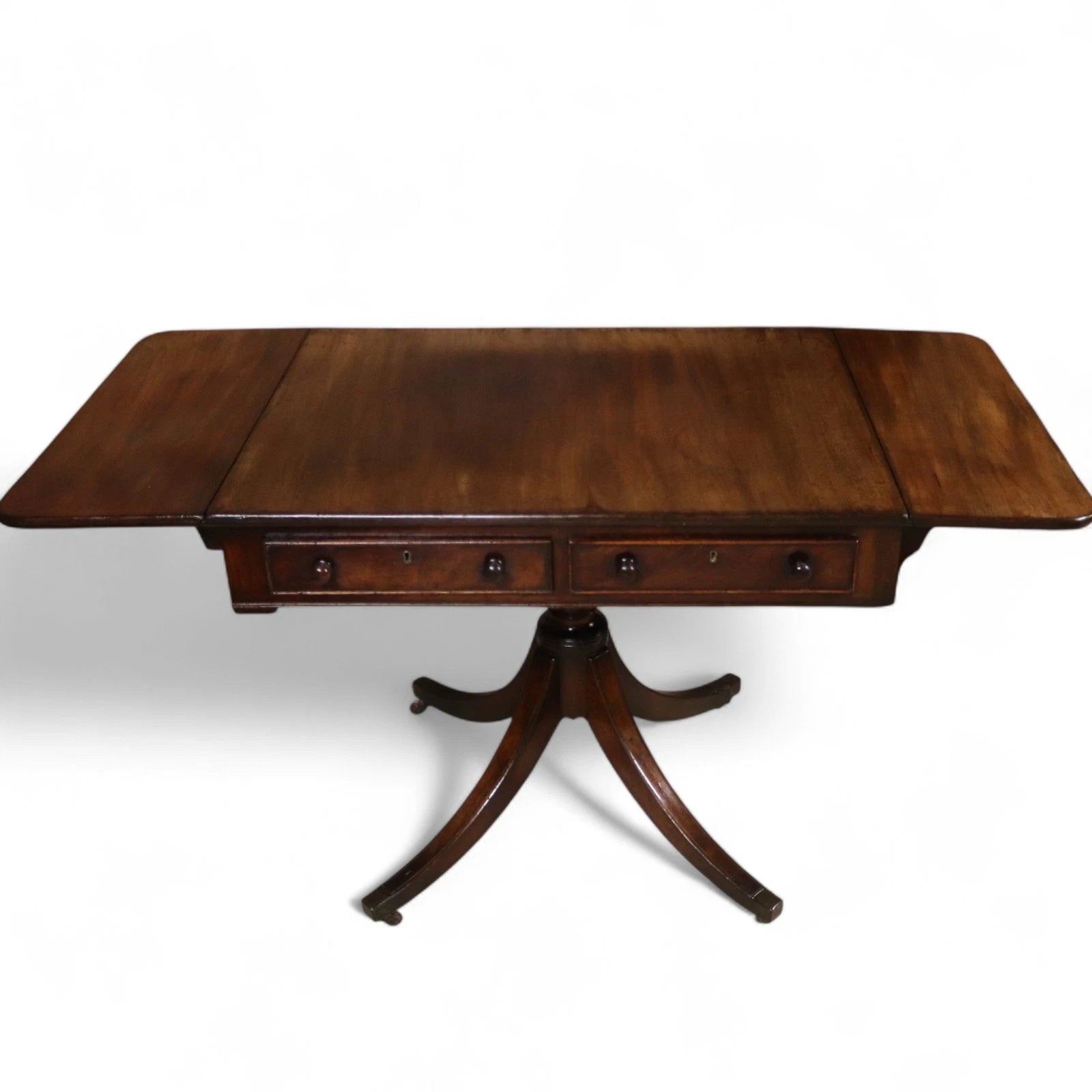 Antique Regency Mahogany Drop Leaf Pedestal Table Console / Sofa Table c1820