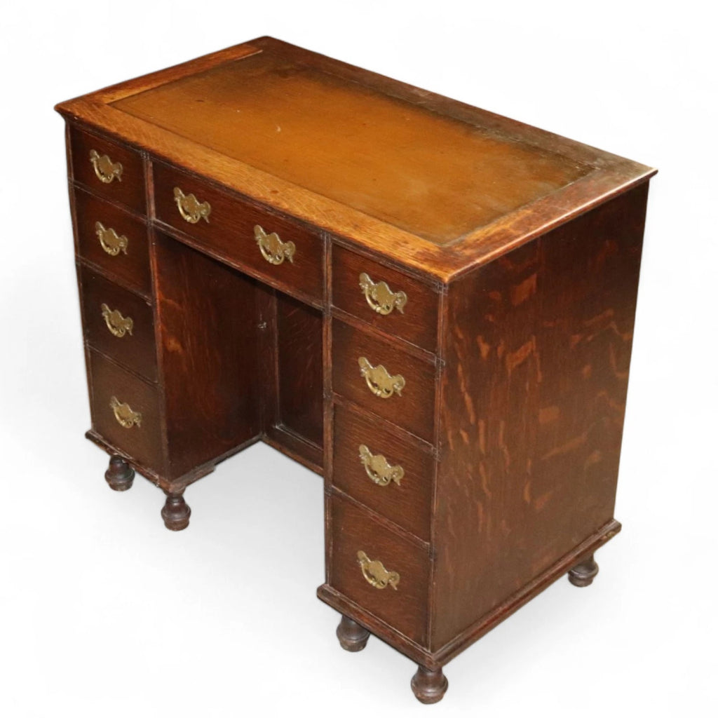 Antique George III Style Oak Small Knee Hole Writing Desk