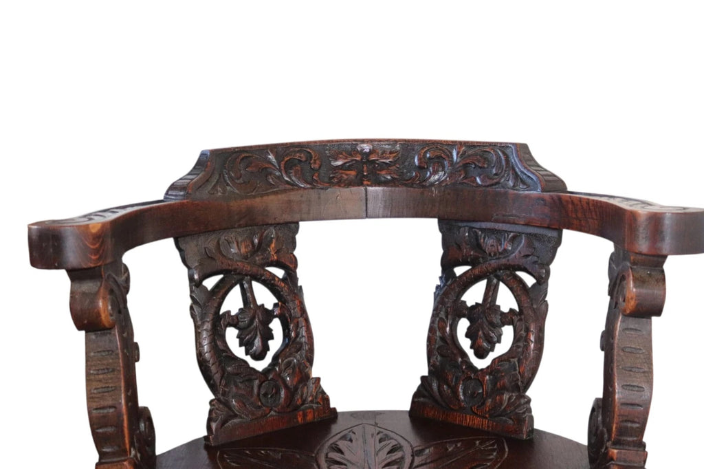 Antique Victorian Carved Oak Green Man Captians Swivel Office Chair