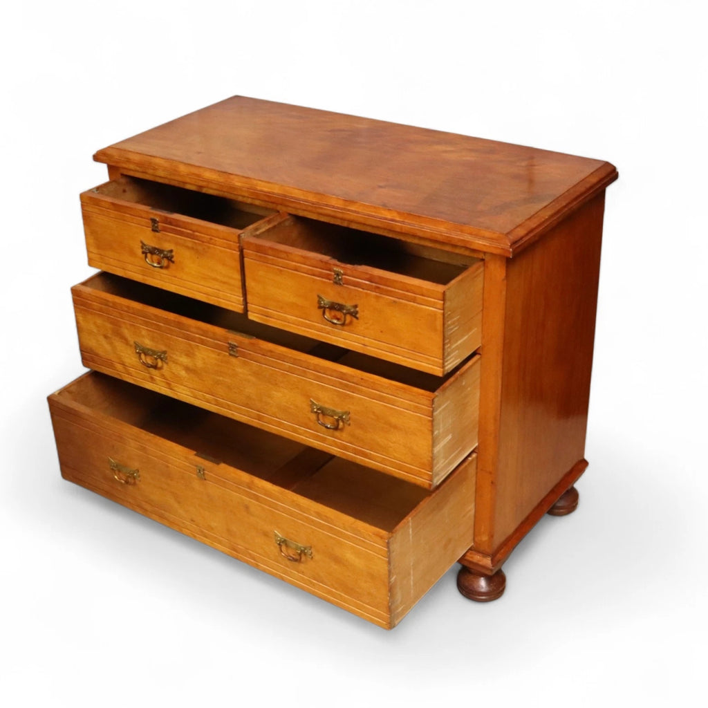 Antique Edwardian Satin Walnut Chest Of Drawers