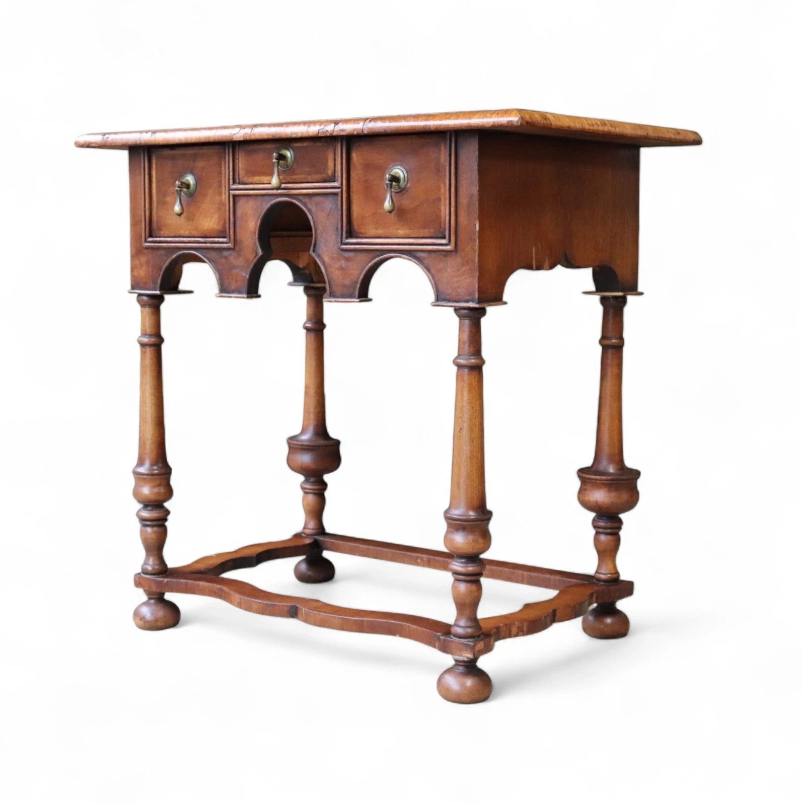 Early 20th Century Antique Burr Walnut William & Mary Style Lowboy Hall Table