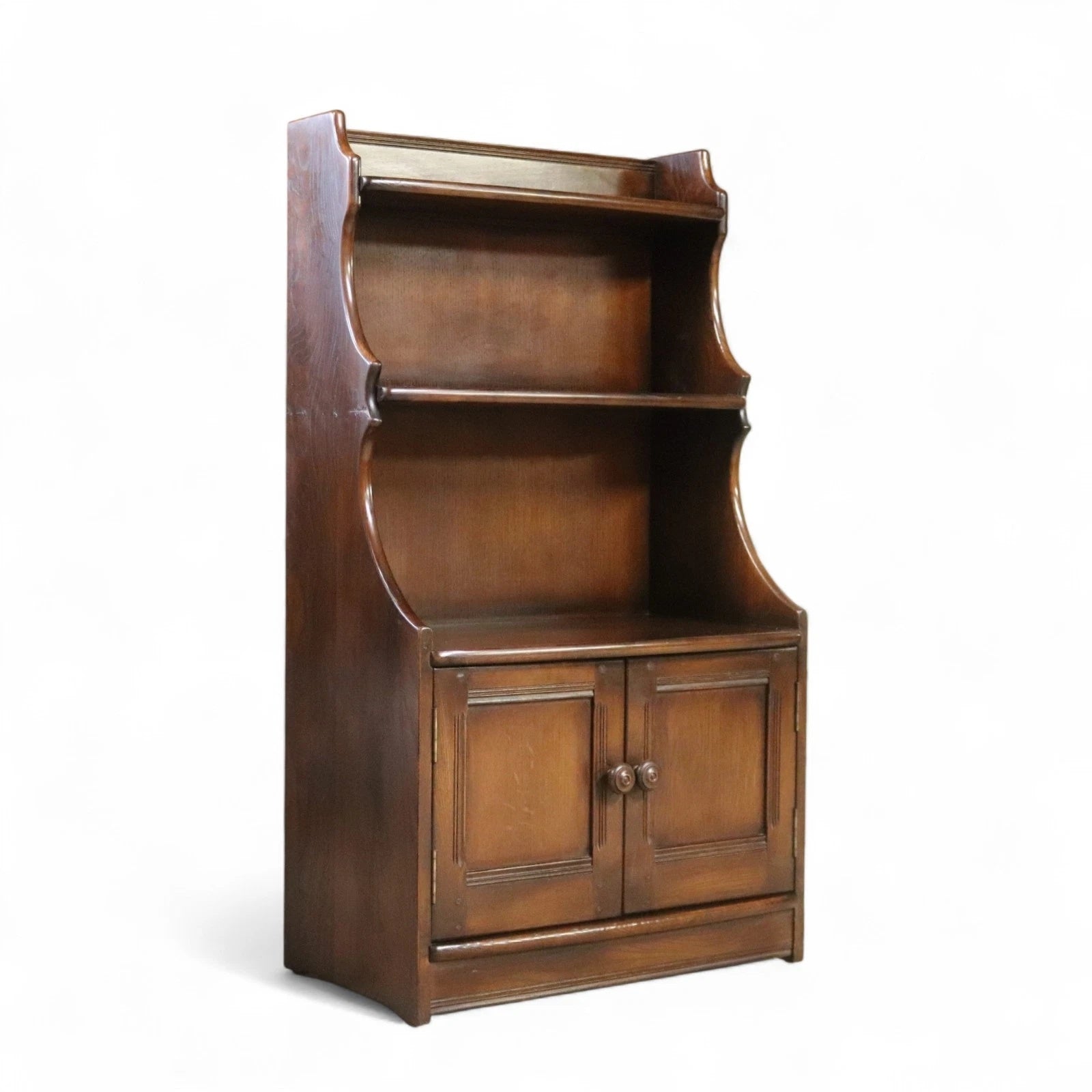 Vintage Ercol Elm Waterfall Open Bookcase - Blue Label