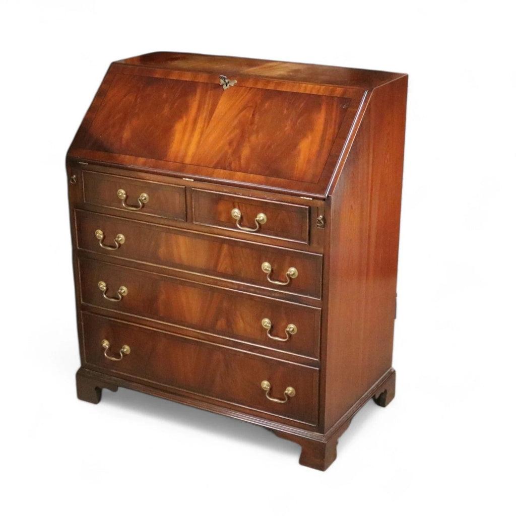 Vintage Bevan Funnell "Reprodux" George III Style Flame Mahogany Bureau