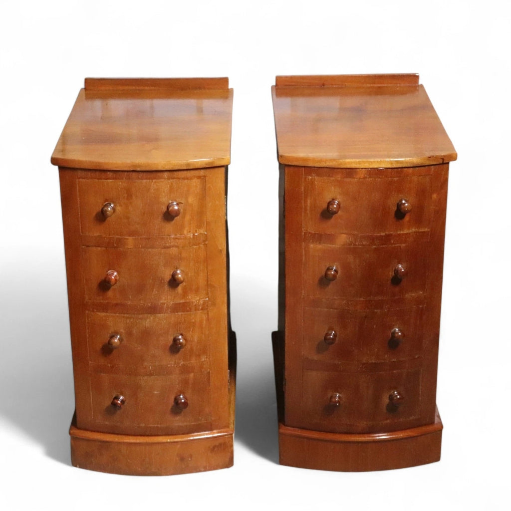 Pair of Vintage Victorian Style Walnut Bow Front Bedside Cupboards / Cabinets