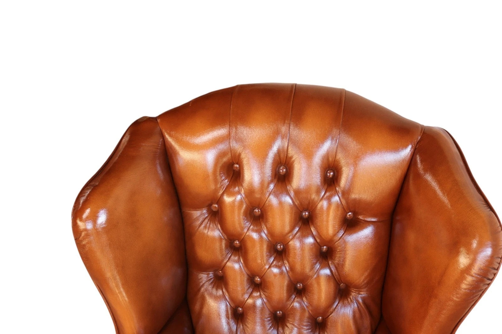 Vintage Chesterfield Tan Leather Wing Back Armchair With Footstool