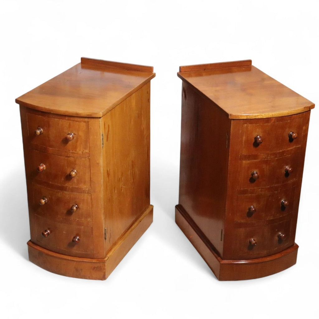 Pair of Vintage Victorian Style Walnut Bow Front Bedside Cupboards / Cabinets