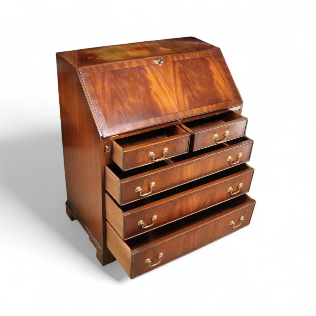 Vintage Bevan Funnell "Reprodux" George III Style Flame Mahogany Bureau