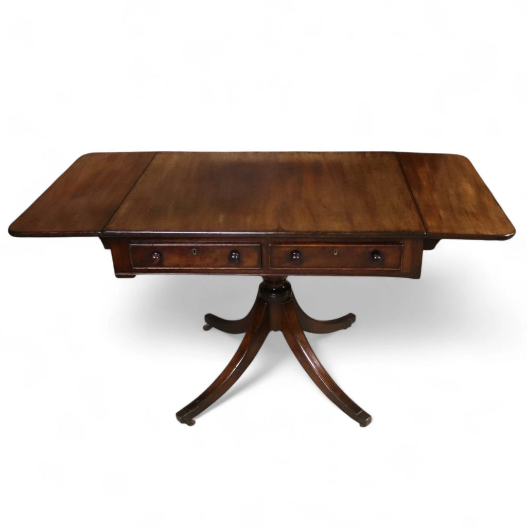 Antique Regency Mahogany Drop Leaf Pedestal Table Console / Sofa Table c1820