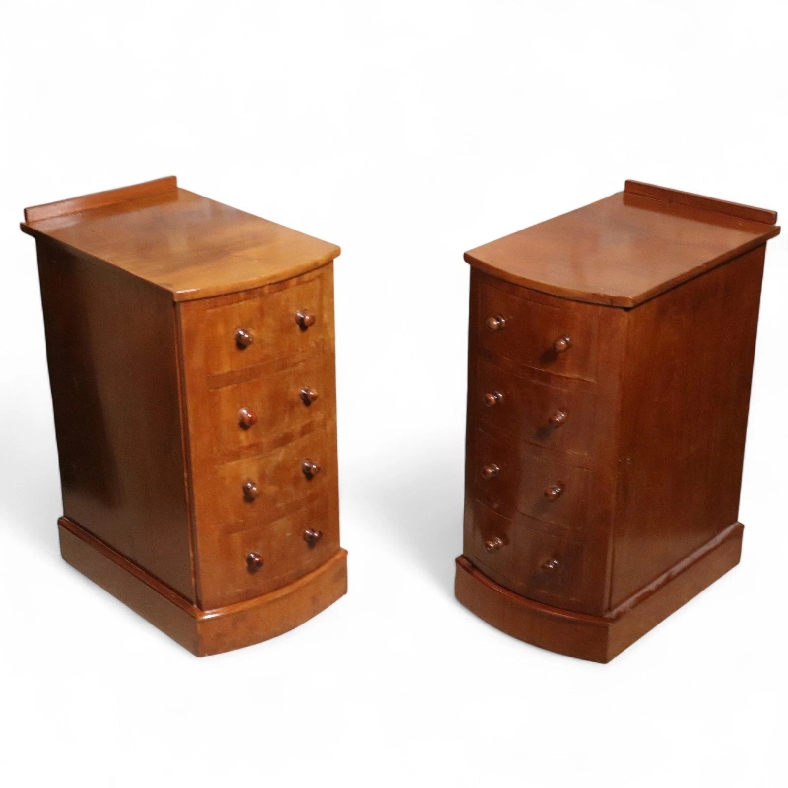 Pair of Vintage Victorian Style Walnut Bow Front Bedside Cupboards / Cabinets