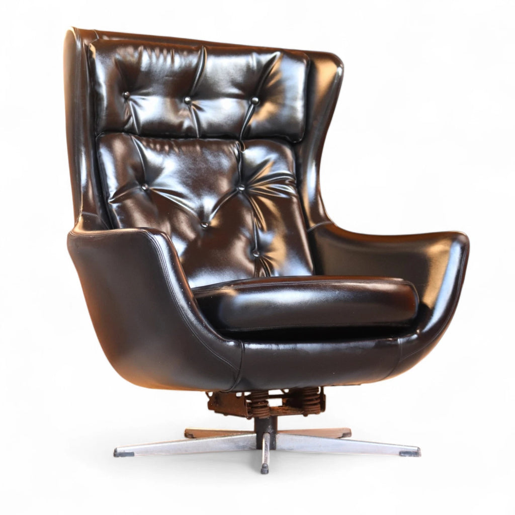 Mid Century Black Faux Leather Egg Chair Swivel Armchair