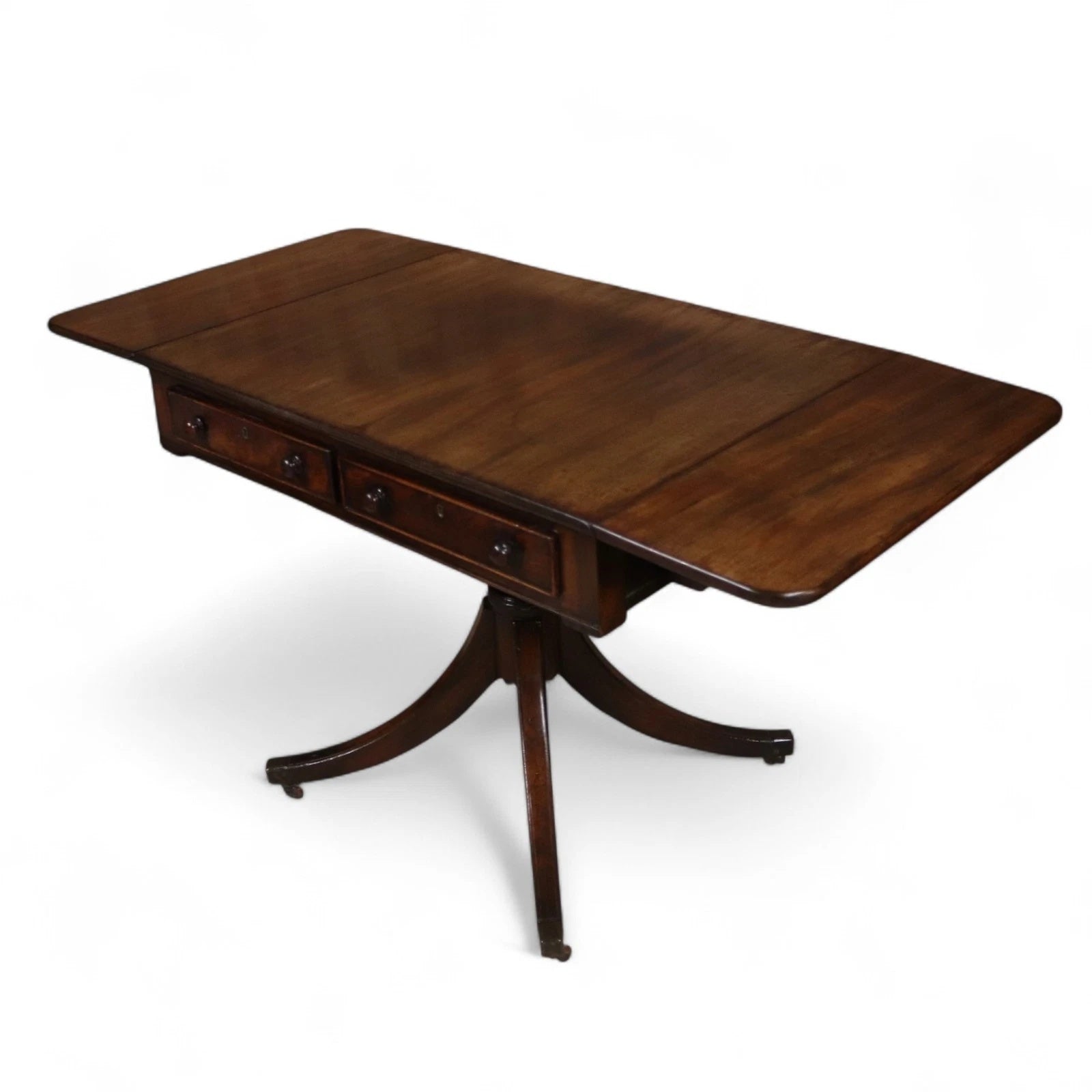 Antique Regency Mahogany Drop Leaf Pedestal Table Console / Sofa Table c1820