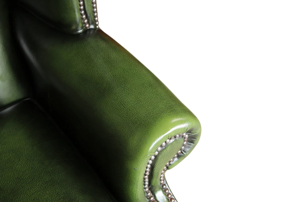 Vintage Green Leather Chesterfield Wing Back Armchair