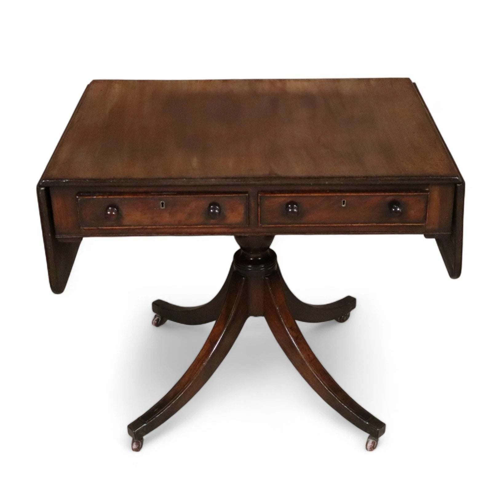 Antique Regency Mahogany Drop Leaf Pedestal Table Console / Sofa Table c1820