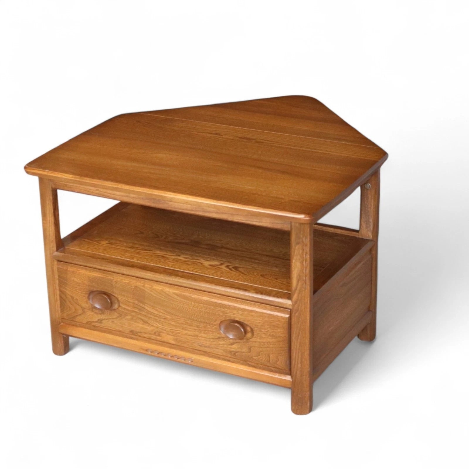 Vintage Ercol 'Golden Dawn' Drop Flap Corner TV Stand Media Cabinet