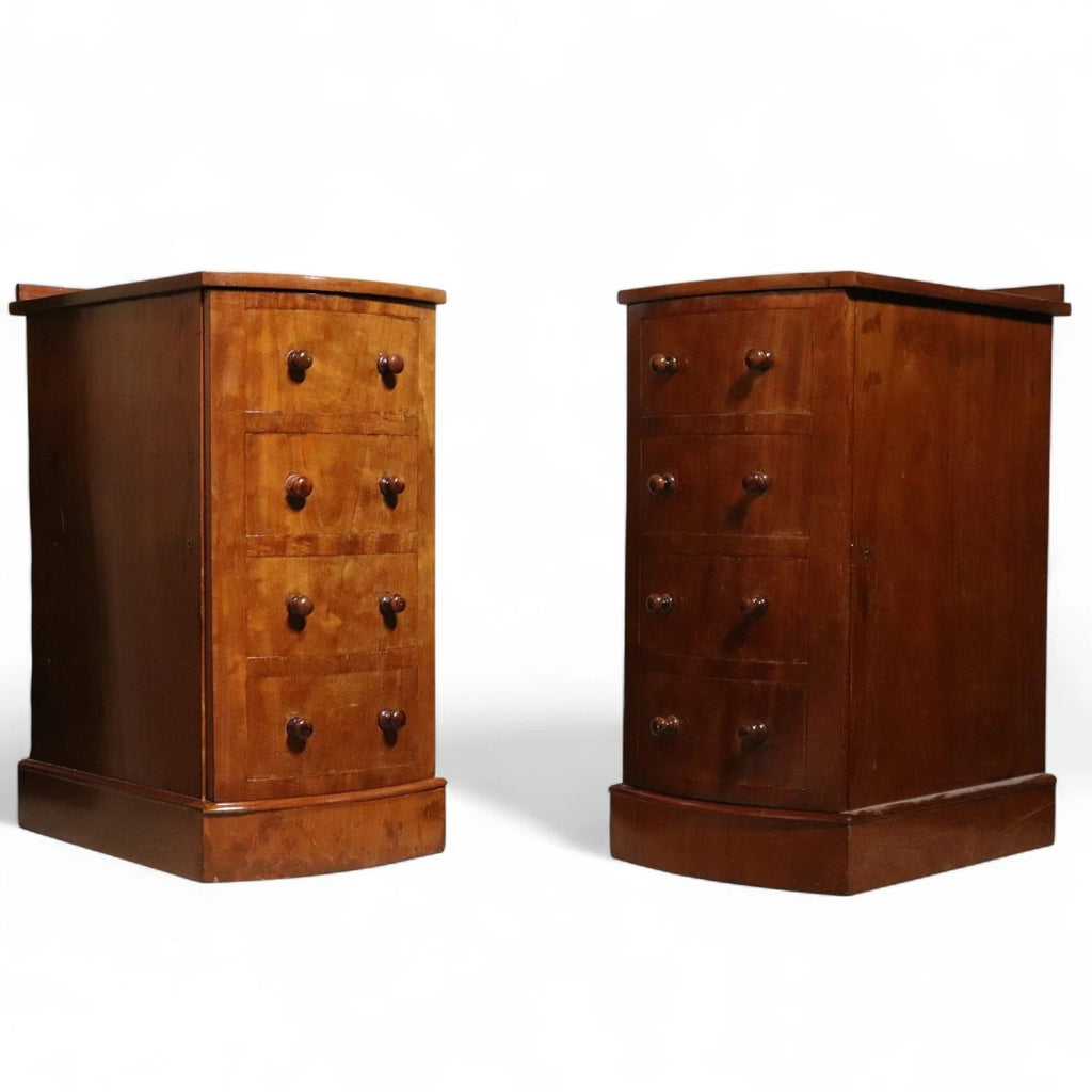 Pair of Vintage Victorian Style Walnut Bow Front Bedside Cupboards / Cabinets