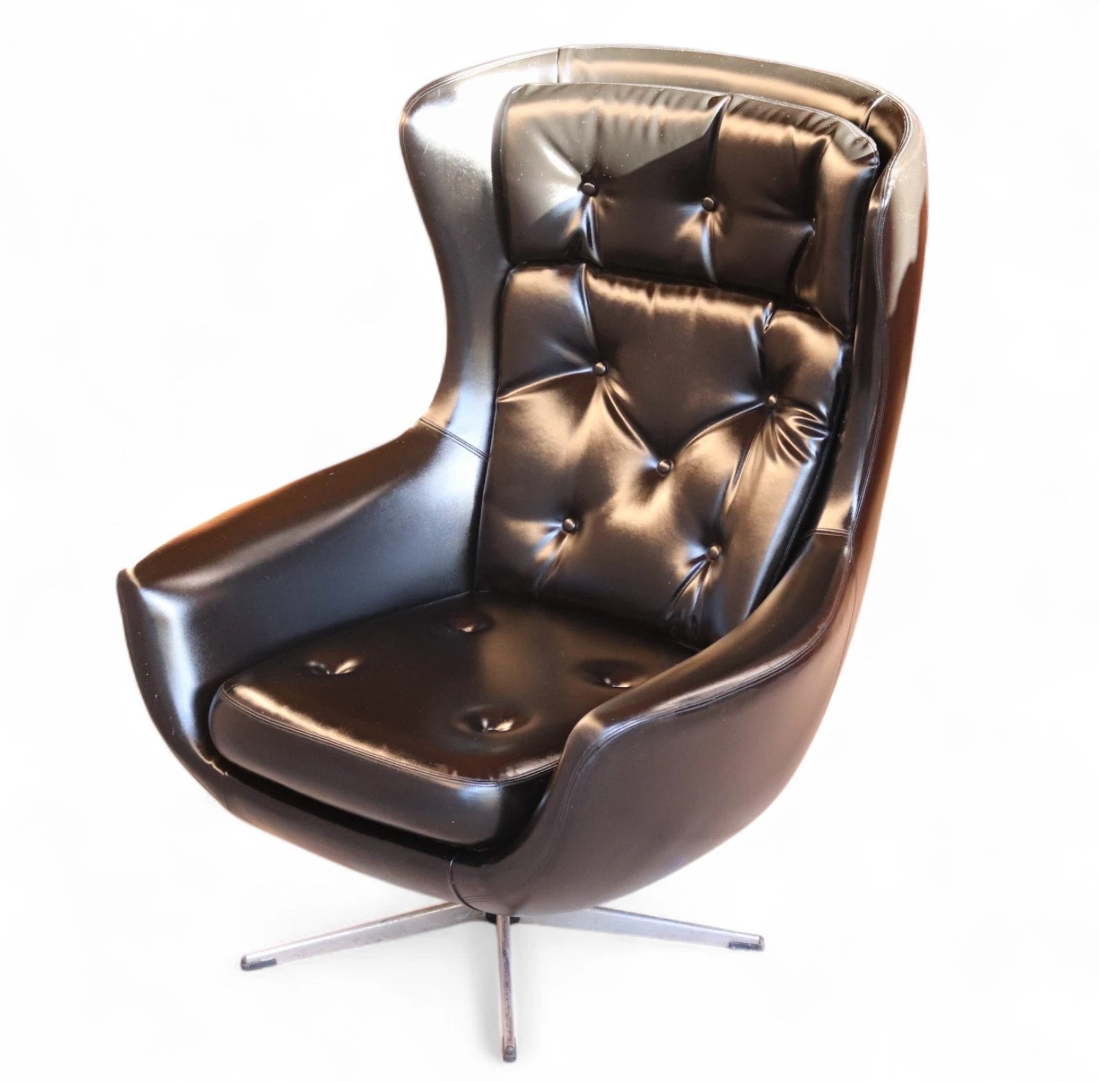 Mid Century Black Faux Leather Egg Chair Swivel Armchair