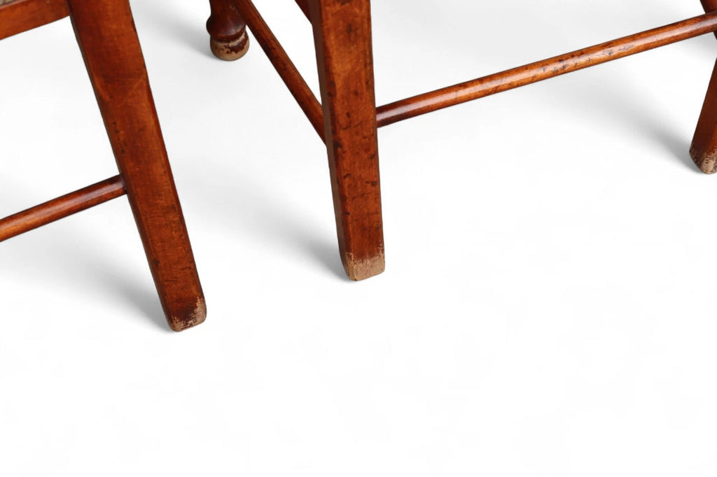 Set of 8 Antique Lancashire Elm & Ash Rush Seat Spindle Back Dining Chairs