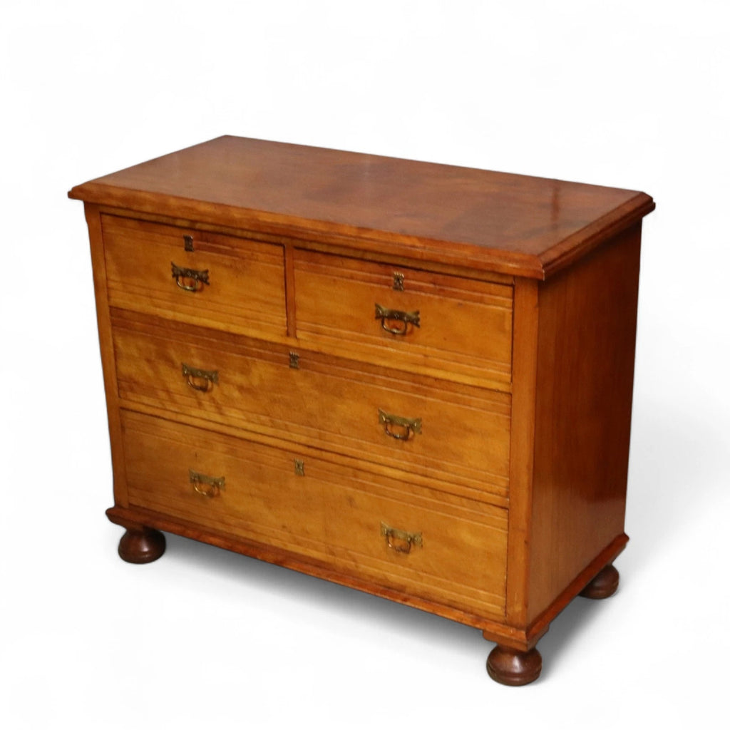 Antique Edwardian Satin Walnut Chest Of Drawers