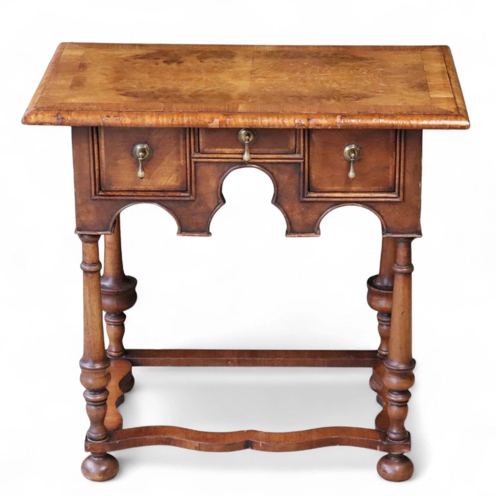 Early 20th Century Antique Burr Walnut William & Mary Style Lowboy Hall Table