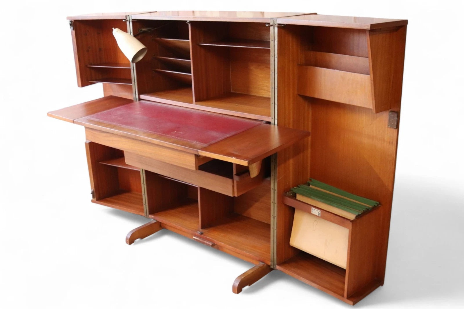 Mid Century Teak Newcraft Home Office Magic Box Style Foldaway Desk Cabinet
