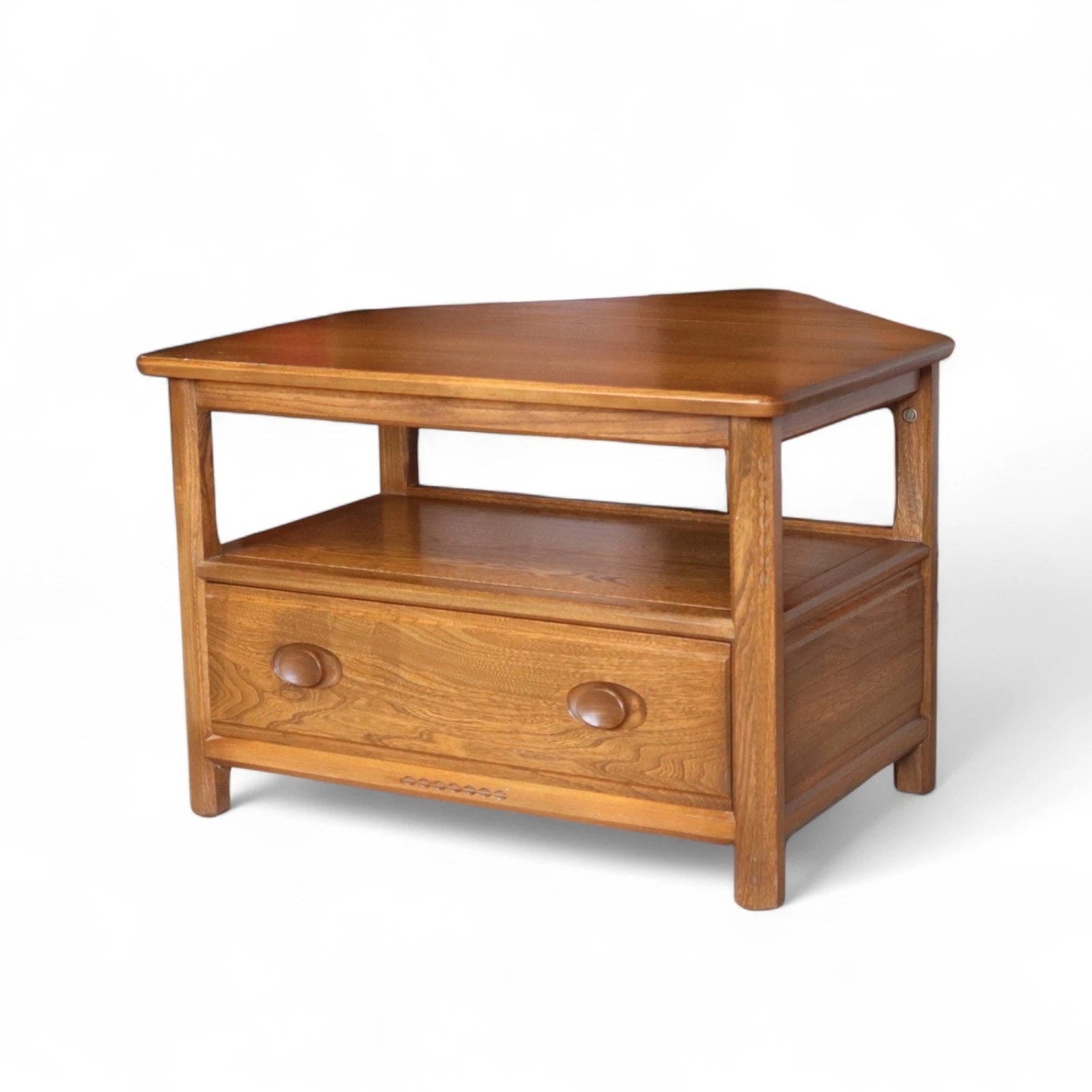 Vintage Ercol 'Golden Dawn' Drop Flap Corner TV Stand Media Cabinet