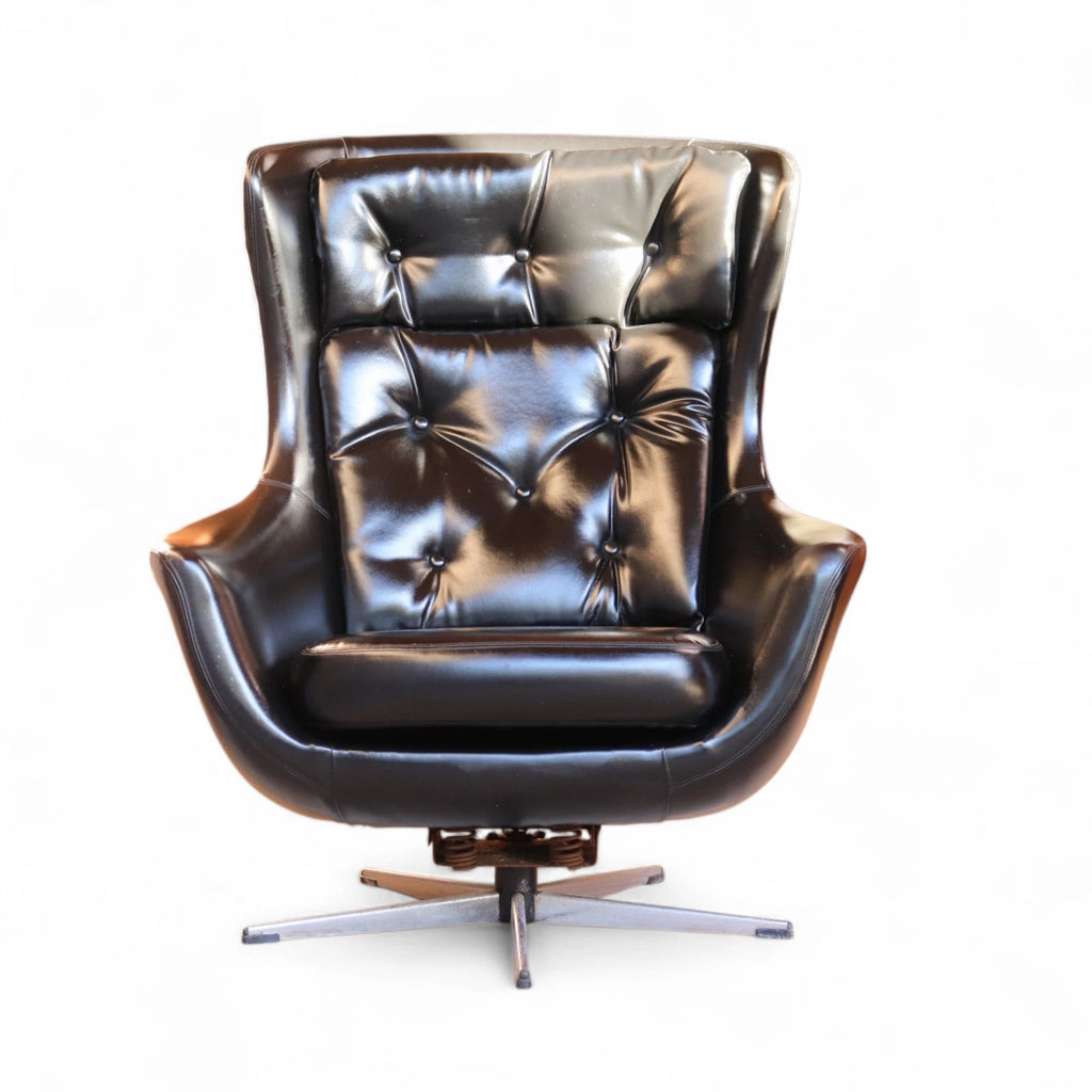 Mid Century Black Faux Leather Egg Chair Swivel Armchair