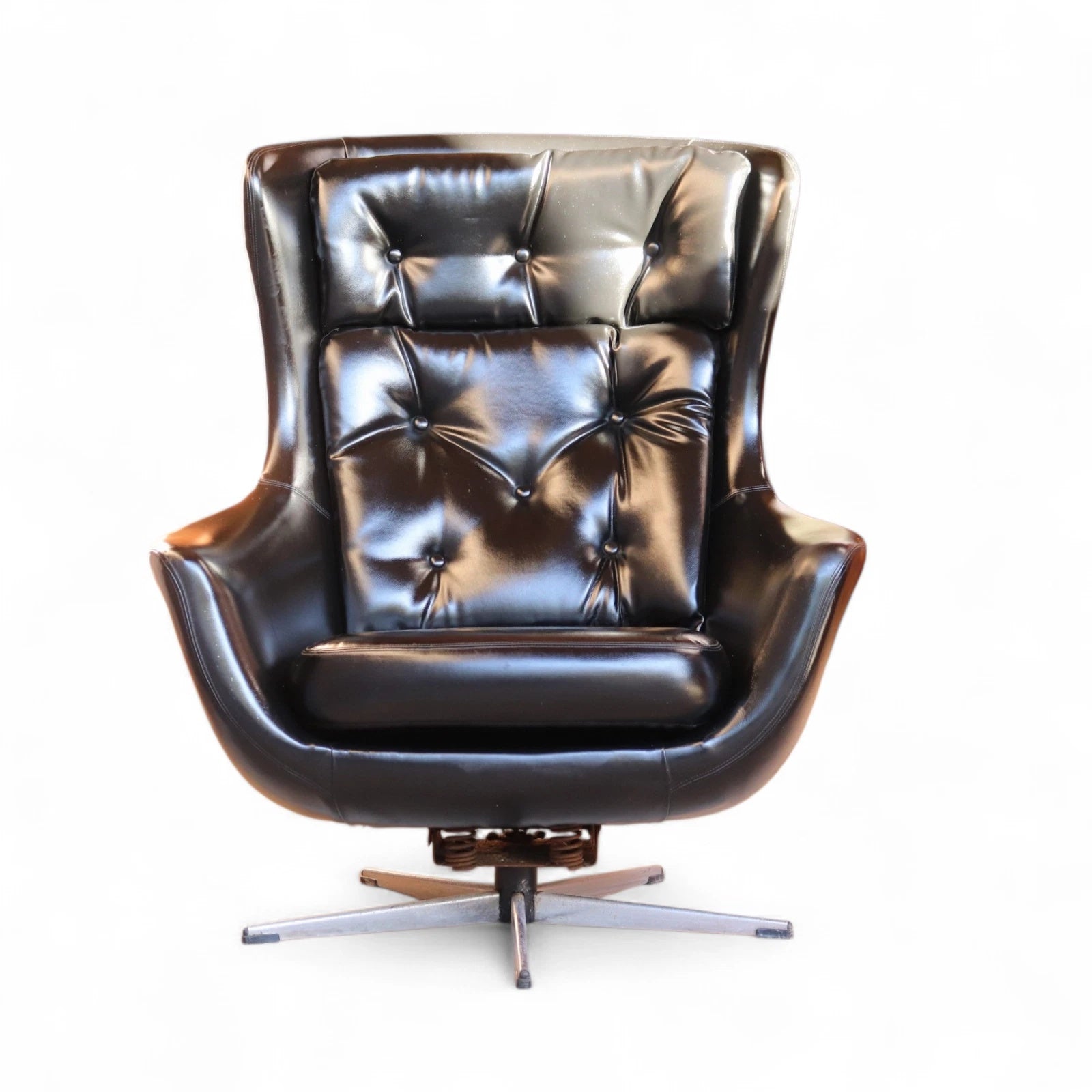 Mid Century Black Faux Leather Egg Chair Swivel Armchair