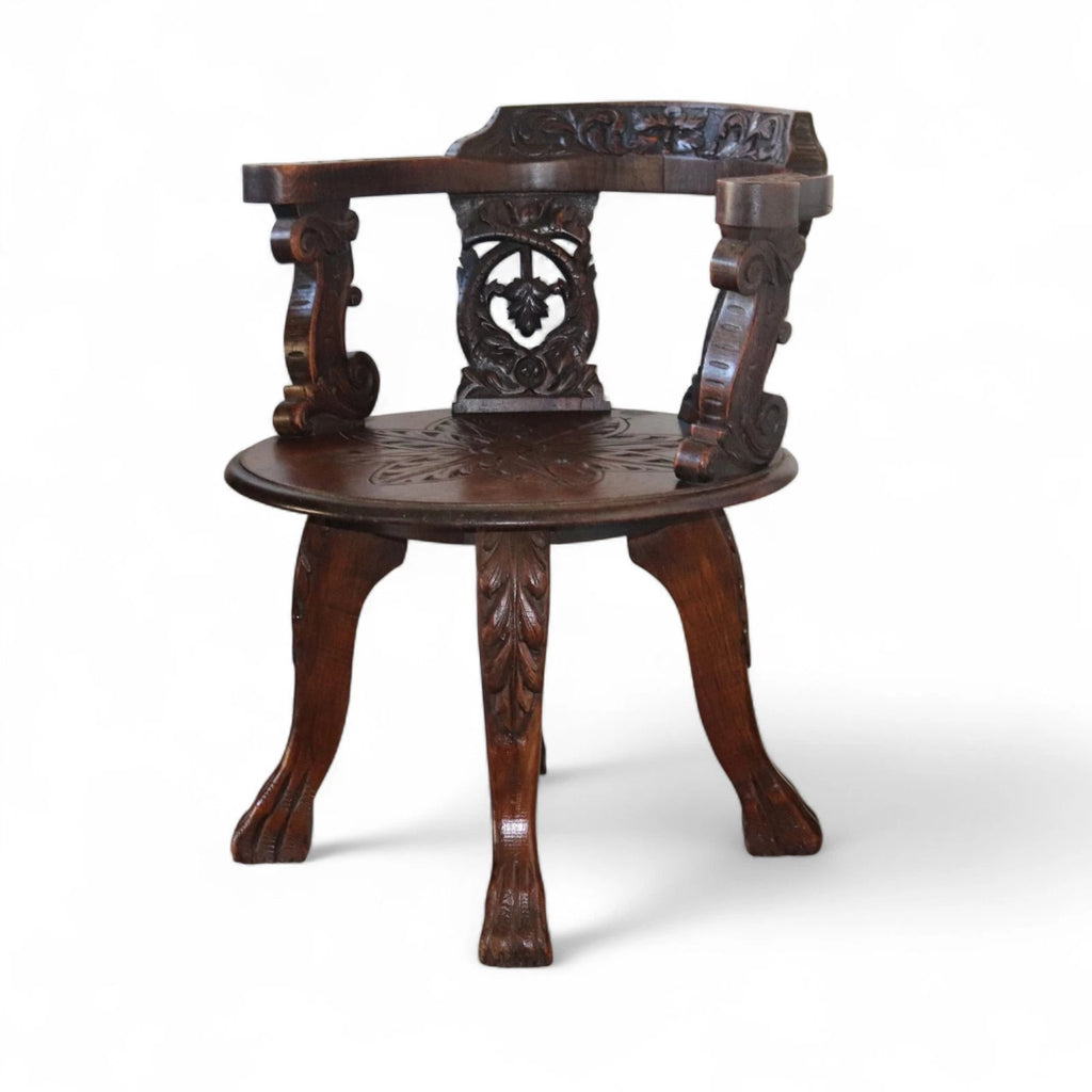 Antique Victorian Carved Oak Green Man Captians Swivel Office Chair