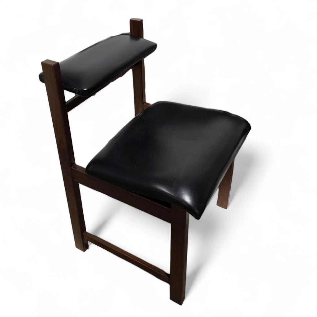Set of 4 Mid Century Teak Dining Chairs - Pivoting Tilt Back - Black Vinyl MCM