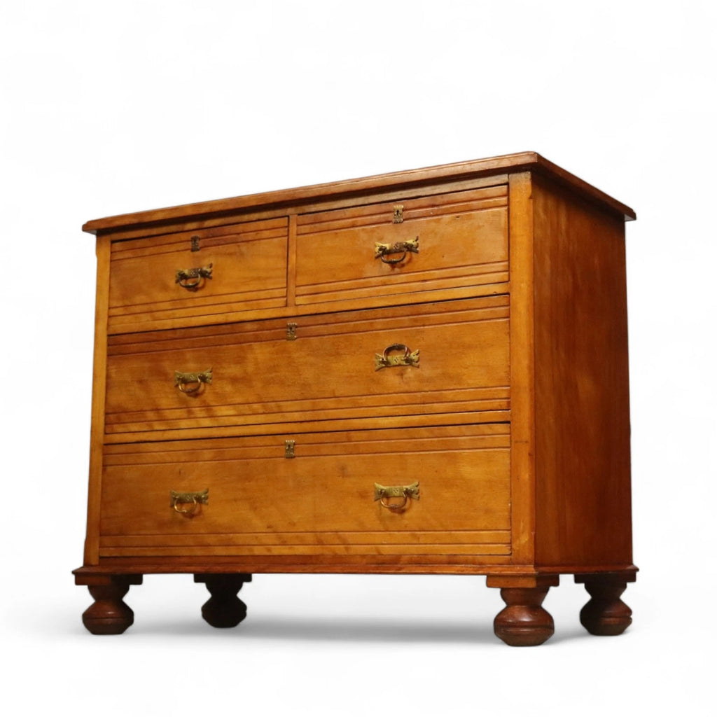 Antique Edwardian Satin Walnut Chest Of Drawers