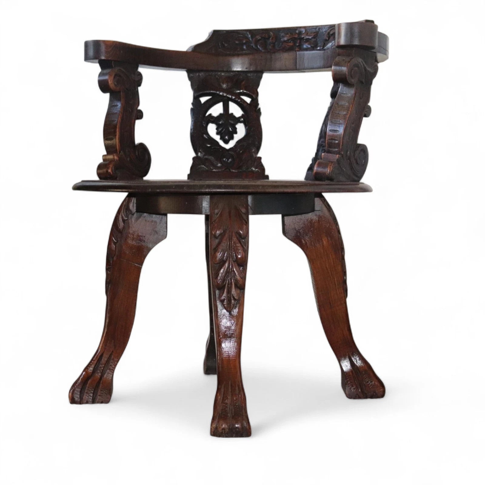 Antique Victorian Carved Oak Green Man Captians Swivel Office Chair