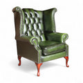 Vintage Green Leather Chesterfield Wing Back Armchair