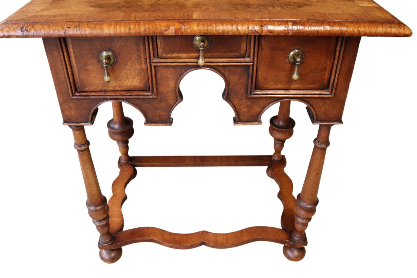 Early 20th Century Antique Burr Walnut William & Mary Style Lowboy Hall Table