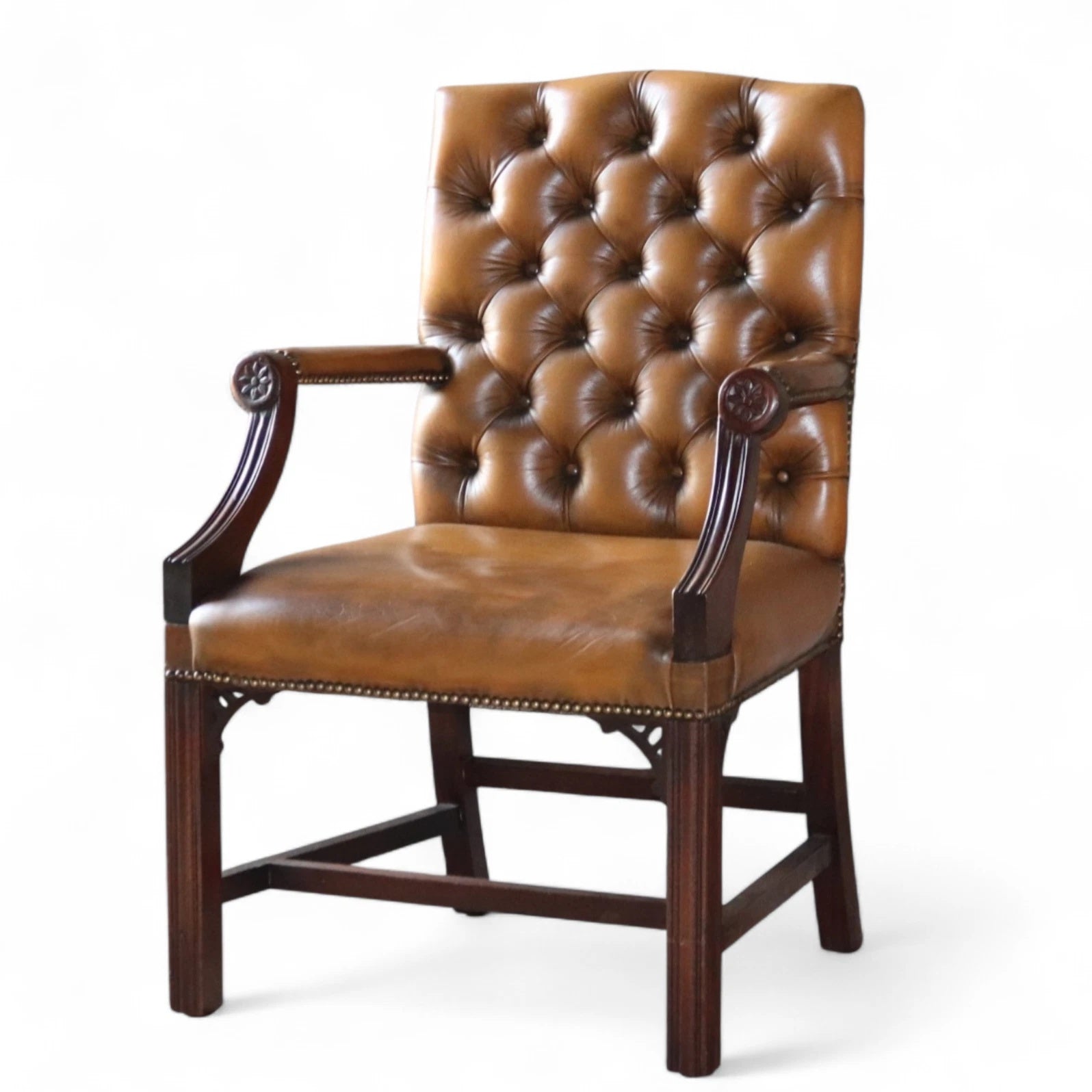 Vintage Tan Leather Gainsborough Georgian Style Chesterfield Chair / Armchair