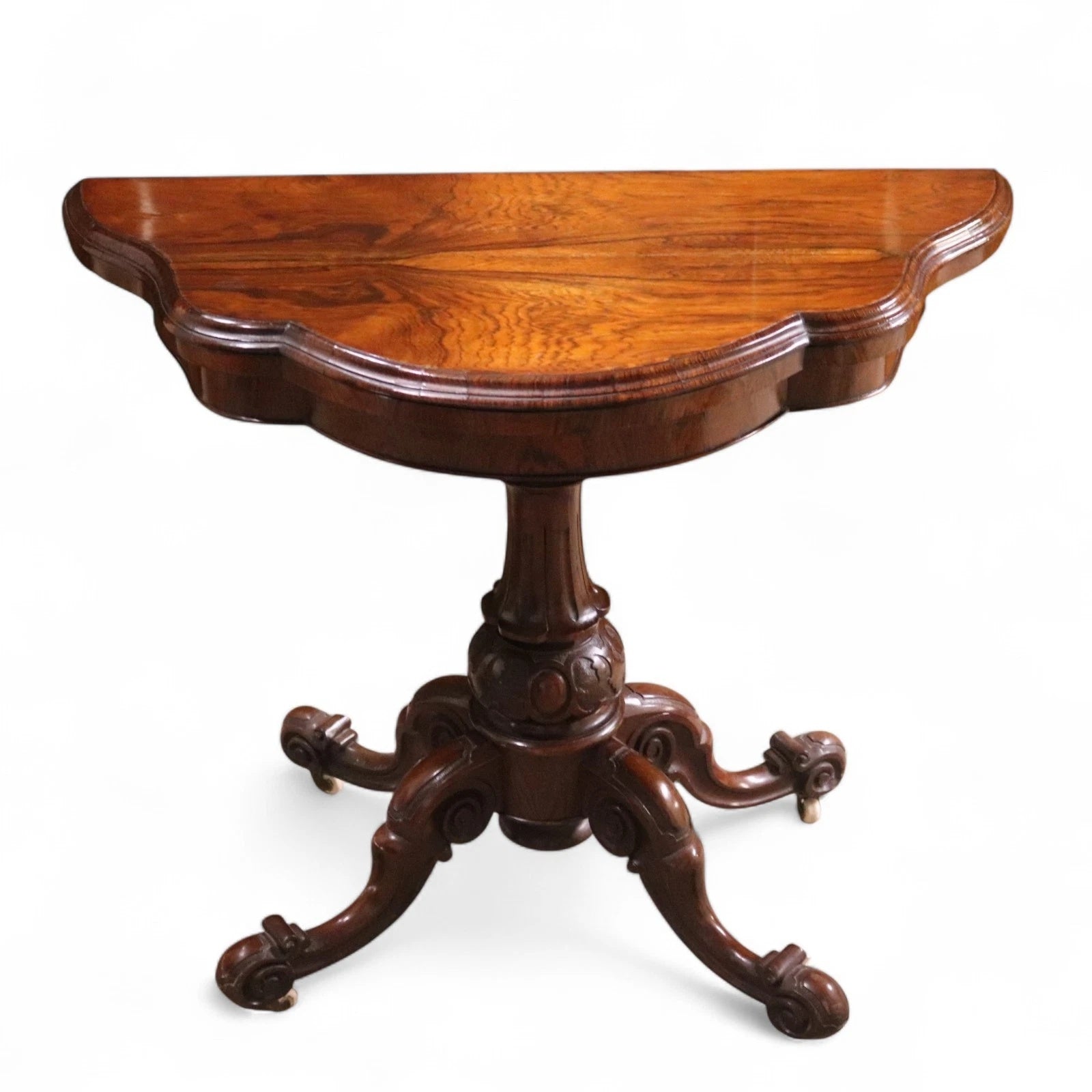 Victorian Antique Rosewood Card Table 19thC Fold Over Swivel Games Table